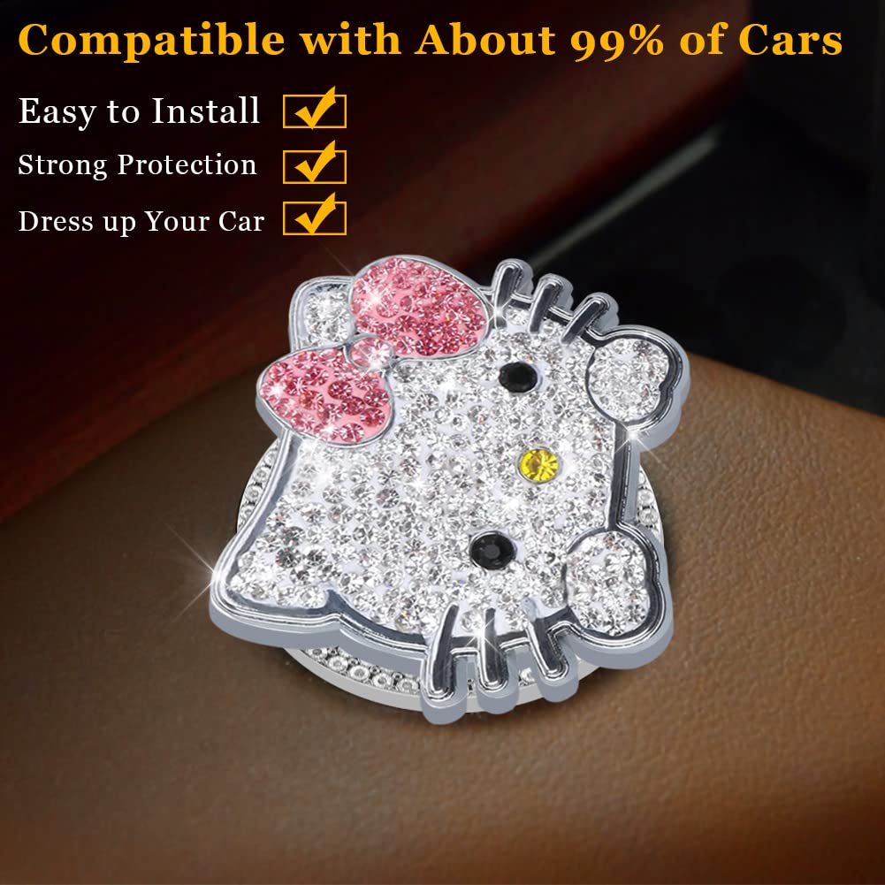 YOLRIND Car Push Start Button Cover, Cute Cat Glitter Car Accessories for Women Engine