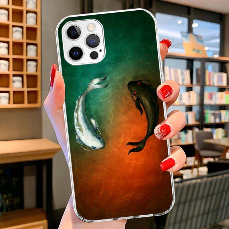 Japan Koi Fish Yin Yang Art Cover Phone Case For iPhone 16 17 Air 15 14 Pro Max 16E Phone Case 13 Mini 12 11 7 SE 8 Print Patter