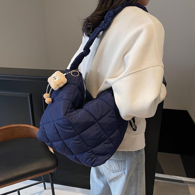 Rhombus Down Cotton Clothing Bag Women's 2025 New Large-capacity Shoulder Underarm Bag Winter Messenger Tote Bag