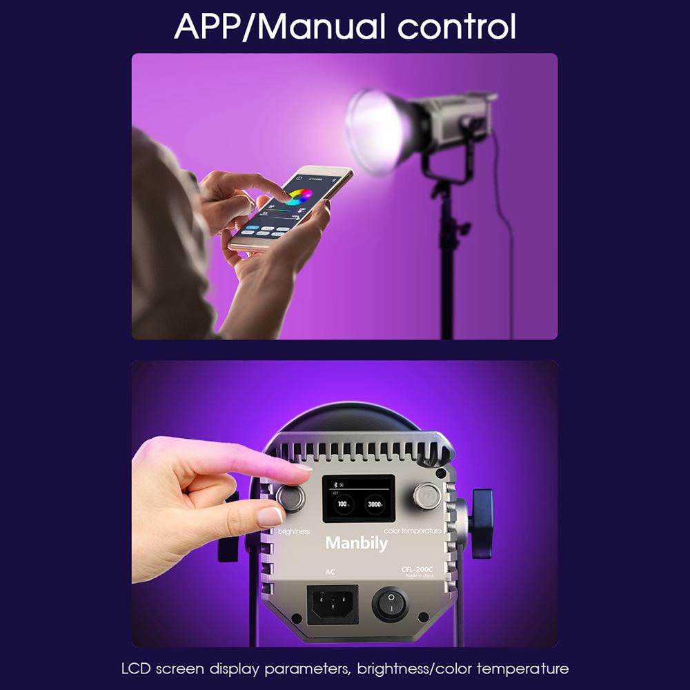 Manbily CFL-200C 200 Вт RGB светодиодный студийный видеосвет непрерывного света 3000K-6500K для фотосъемки RGB COB