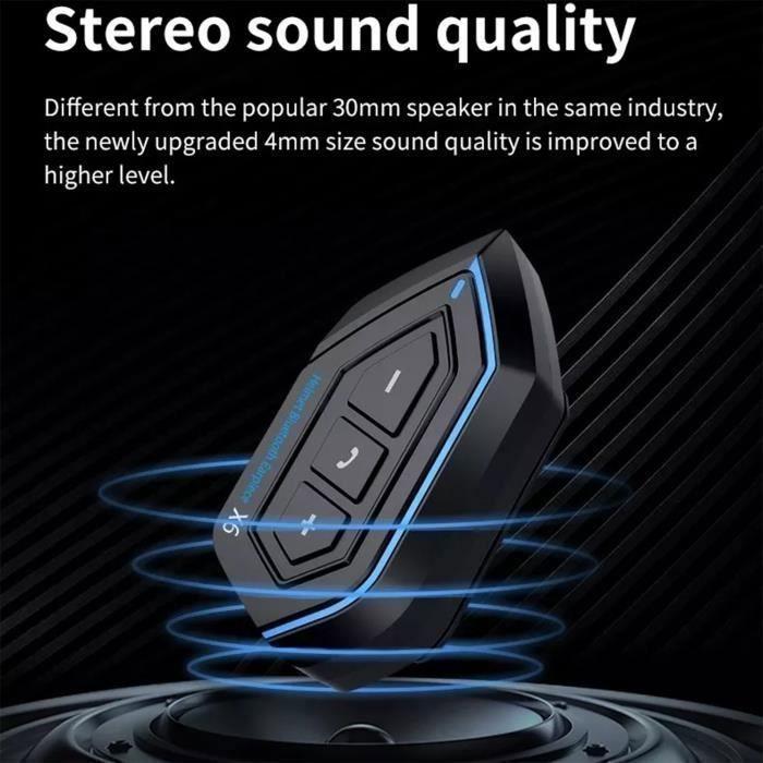 Motorcycle Intercom Bluetooth 5.0, Motorcycle Helmet Bluetooth Headset Intercom Kit - Blue Black