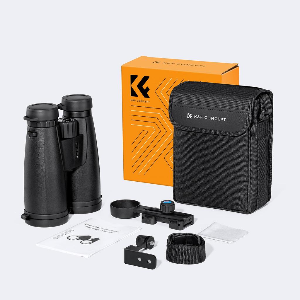 Телескоп K&F Binoculars, 12x, Диаметр объектива 50 мм, Высокое увеличение 12x50, с штативом для смартфона, Призма Bak4, Подходит для, С чехлом, Черный