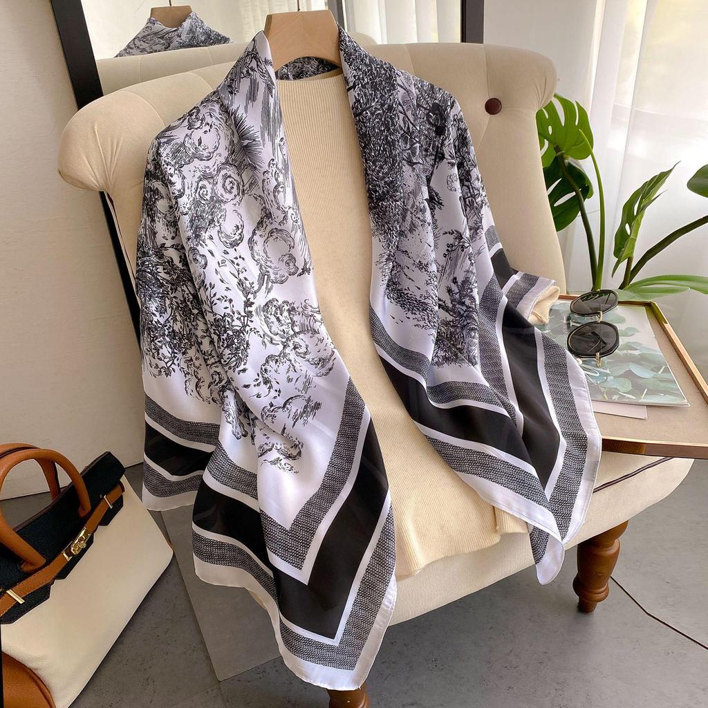 Women's 110cm Large Square Scarf: Versatile Print Shawl & Sunscreen