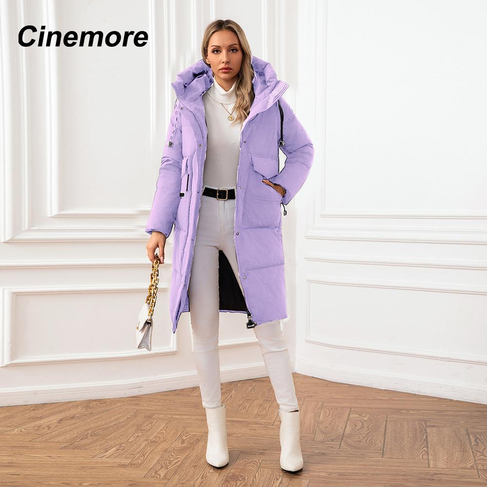 Cinemore Женская куртка, зима 2024, теплые длинные парки, верхняя одежда с капюшоном, женская одежда, модный пуховик, женское пальто 06