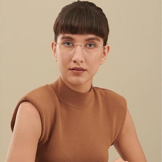 John Jacobs | Blue Cut & Antiglare Zero Power Computer Eyeglasses | Gold Rimless Rectangular Shape | For Men & Women | Medium | JJ E13670