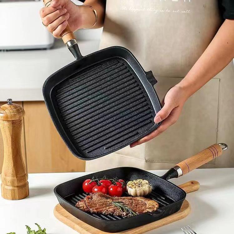Бытовая сковорода для стейков, специально для жарки стейков, чугунная полоска, без покрытия, утолщенная, без пятен, индукционная плита для стейков