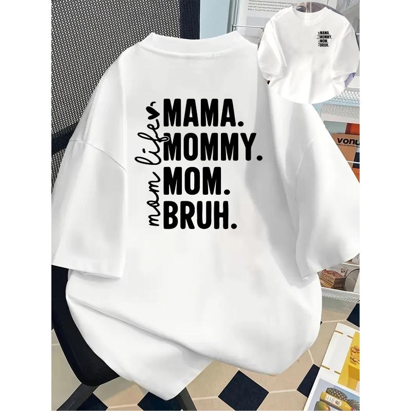 Европейский размер [МАМА, МАМА Футболка] МАМА, МАМА Принт Футболка - 's Короткий рукав Круглый вырез Повседневная футболка для Лета Весны