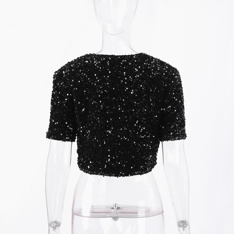 Женская рубашка с короткими рукавами и V-образным вырезом, бантом, шнуровкой, пайетками, милые однотонные блузки, весна-лето 2025 года