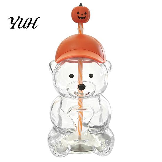 Durable Drinking Container 600ML Bear Glass Tumbler with Lid & Straw, 20oz Borosilicate Leakproof Travel Cup for Iced Coffee, Boba Tea, Milk,