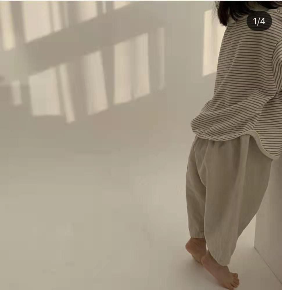 Детская одежда весна/осень 2024: Футболка для мальчиков и полосатый свитер для девочек, свободный крой, длинный рукав