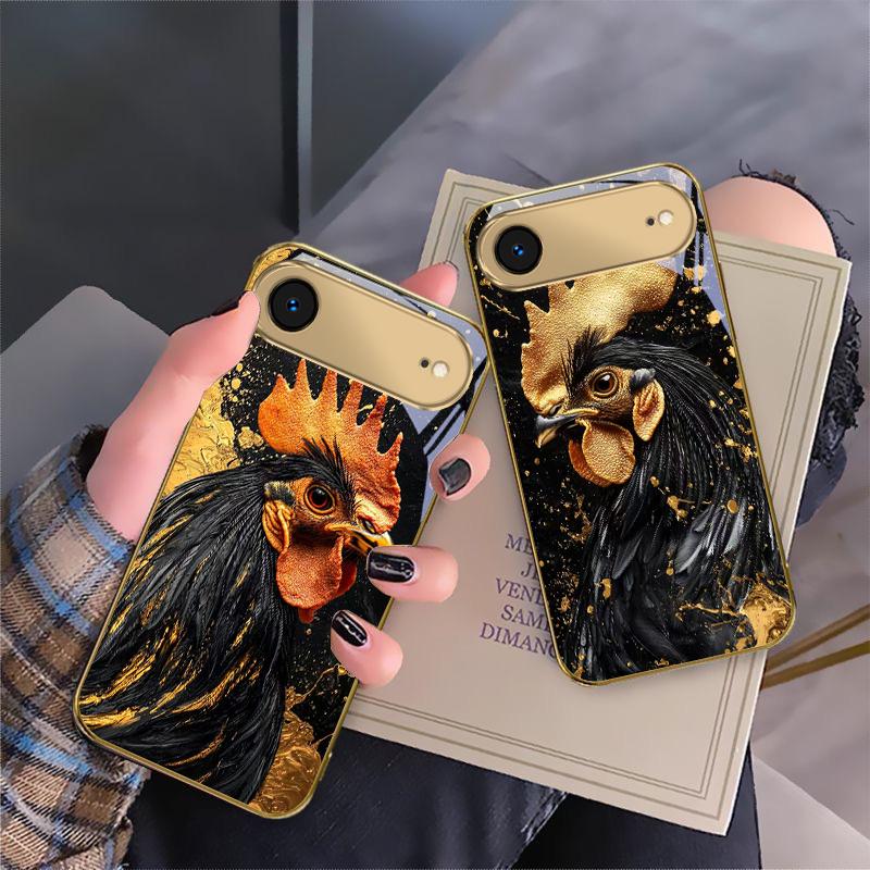 Смелый Золотой Петух Для IPhone 17Pro Max 16 17 Pro 15 Pro 14 13 Plus 12 Mini 11Pro Max XR 16E 17 Air Золотой стеклянный чехол для телефона