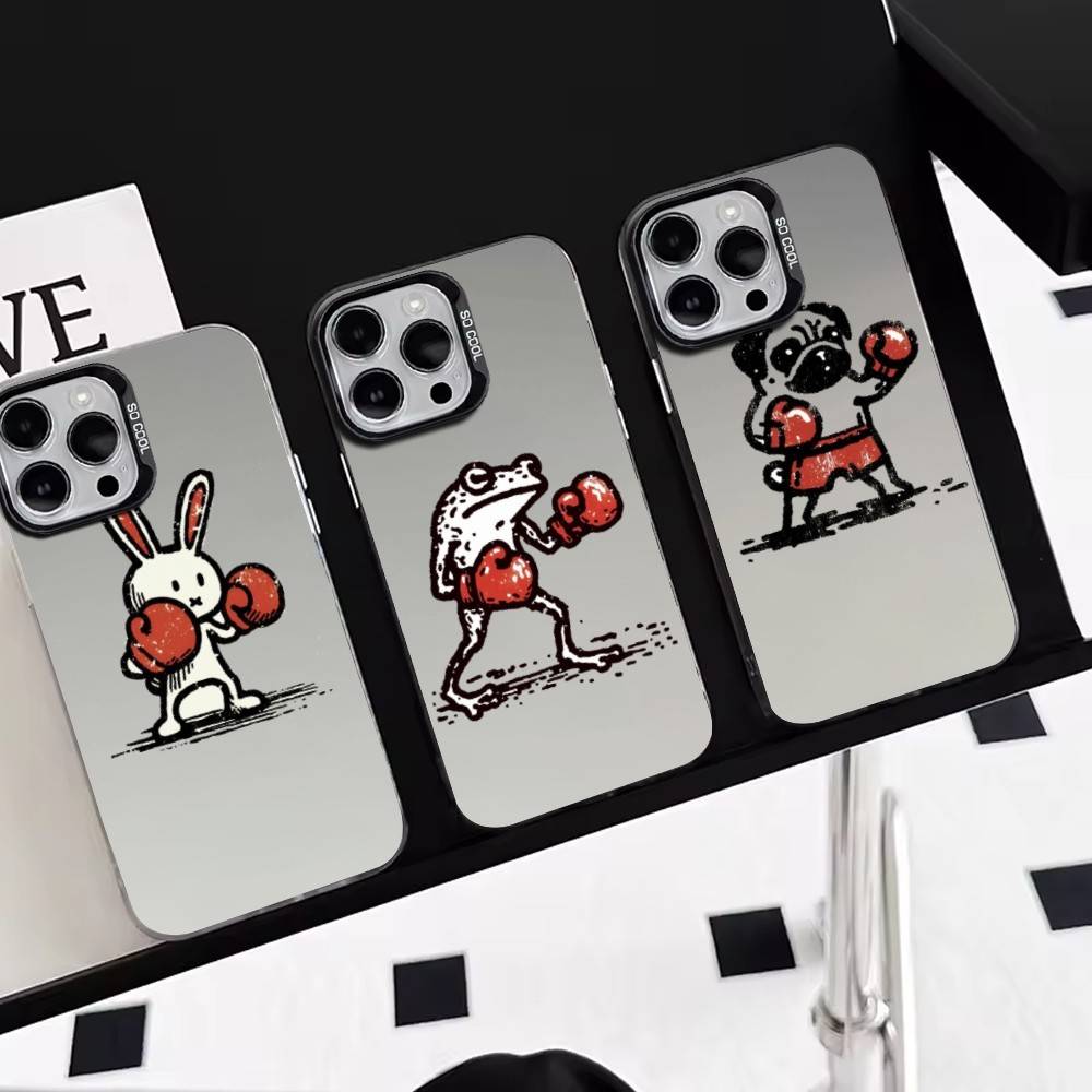 Animal boxer Phone Case For iPhone 17,16,15,14,13,12,11 Plus,Pro Max,XS,Colorful Silver Black Cover