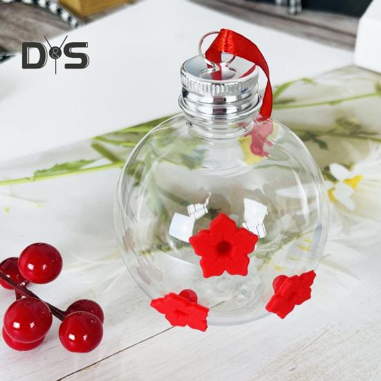 Hanging Hummingbird Feeder Round Clear Outdoor Hummingbird Water Dispenser with 3 Flower Ports for Yard Decoration