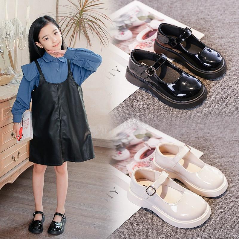 Черные кожаные туфли для девочек, весенние и осенние, мягкие однотонные туфли для девочек, туфли Мэри Джейн для принцессы, простые детские туфли