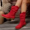 Female Shoes On Sale 2024 New Slip On Women's Boots Spring Autumn Pointed Toe Solid High Tube Chunky Heels Plus Size Boots