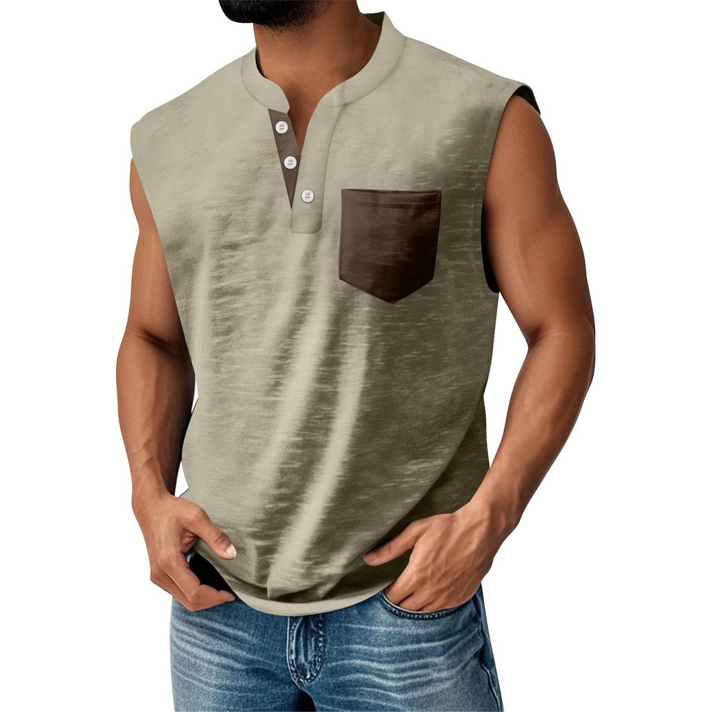 Men's Summer Solid Matching Color Pocket Sports Buttons Vest Men's Sports Casual Vest