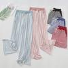 Женские полосатые повседневные летние пижамные брюки из модала с высокой талией и широкими штанинами