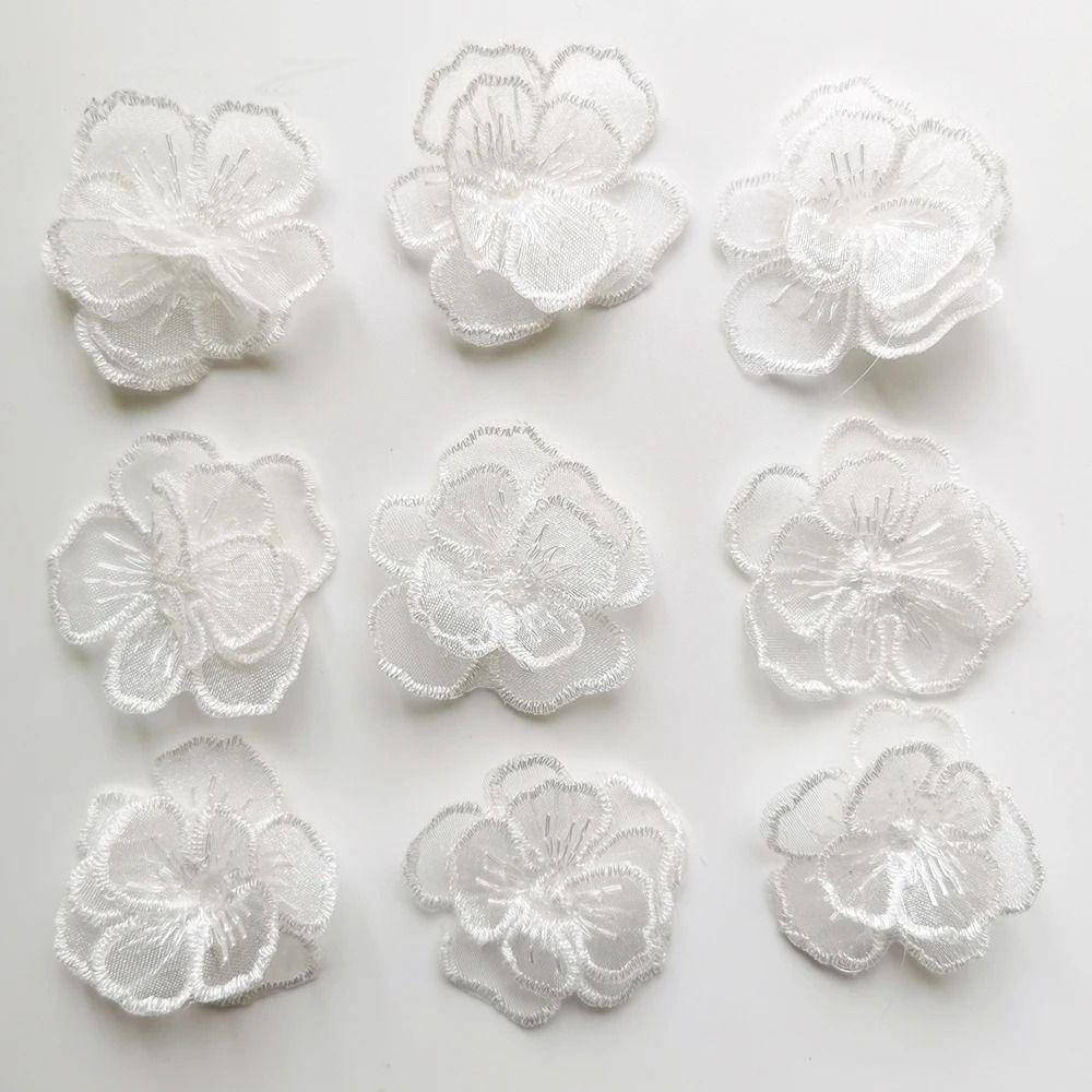 10PCS Embroidery Patch Flower Patches Sew on Clothes Patches Garment Organza Flower Applique Shirts