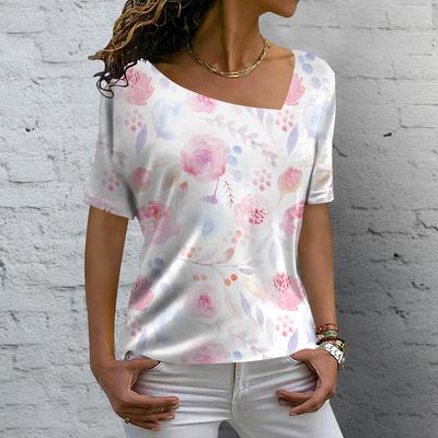 Женская летняя футболка с v-образным вырезом и 3d цветочным принтом, повседневная футболка, женский винтажный пуловер с короткими рукавами в стиле Харадзюку для девочек