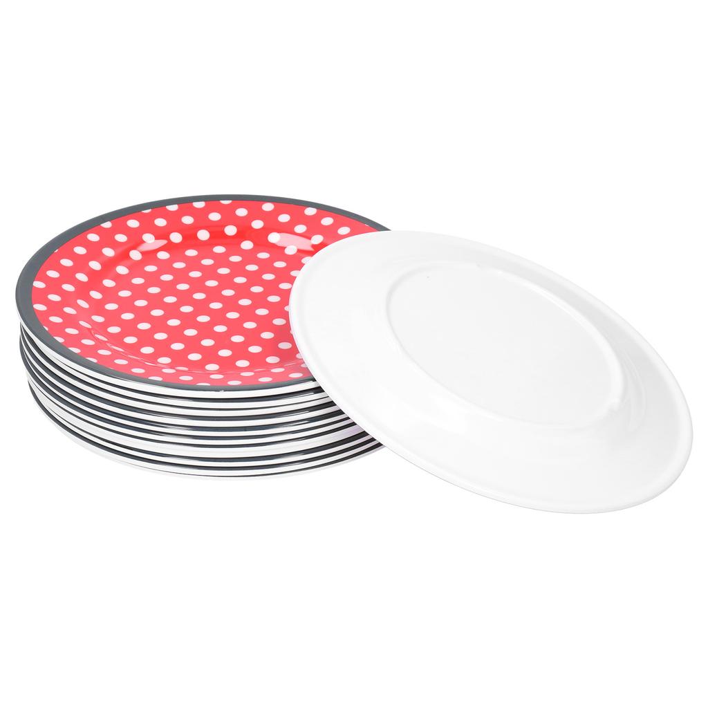 12PCS Salad Plate HighGrade Imitation Porcelain Dinnerware Tableware for Home Use(Red Dot )