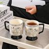 Креативная винтажная керамическая чашка с ручкой, термостойкая кофейная кружка с розовым узором, высокая чайная чашка для рождественских подарков