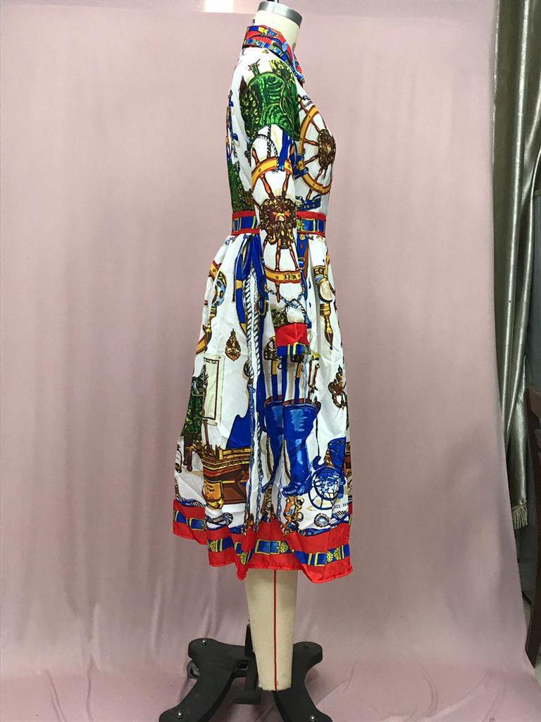 Variety of Colors and Sizes: Lapel High Waist A-Line Dress