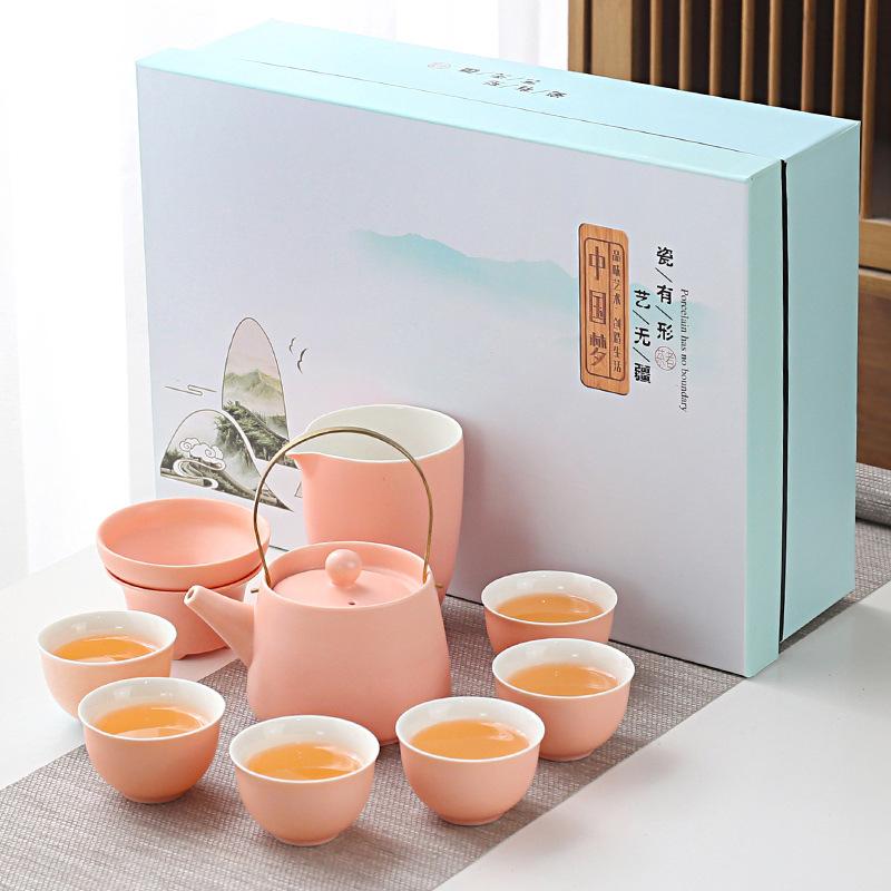 Household Simple Color Glaze Ceramic Kung Fu Tea Set Gift Box Set Gift Gift