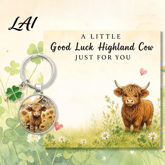 Backpack Decorative Accessory Highland Cow Keychain with Blessing Card Bird Stainless Steel Key Ring Ring Animal Theme Backpacks Handbags