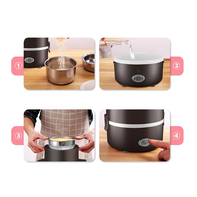 220V Home School Electric Heating Lunch Box Stainless Steel Portable Steam Rice Cooker 200W Food Warmer Container Multi-layer