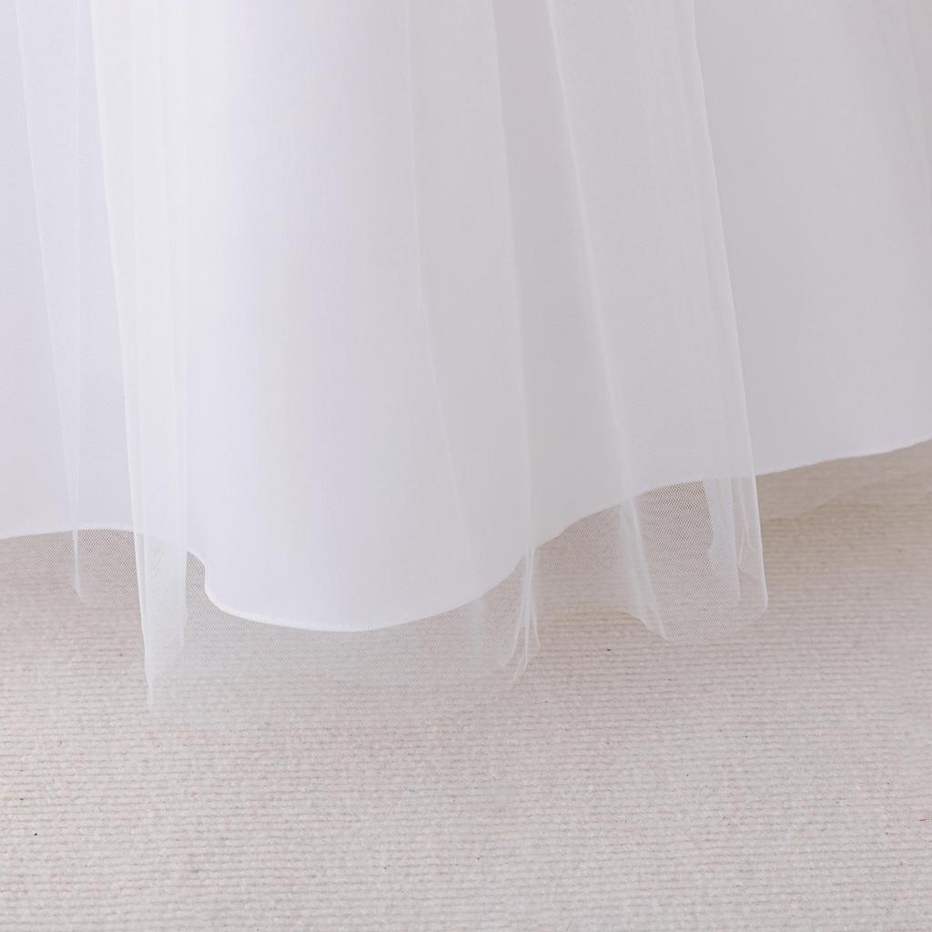 Детское вечернее платье принцессы - Длинный рукав, круглый вырез, плиссированный дизайн с сетчатой аппликацией