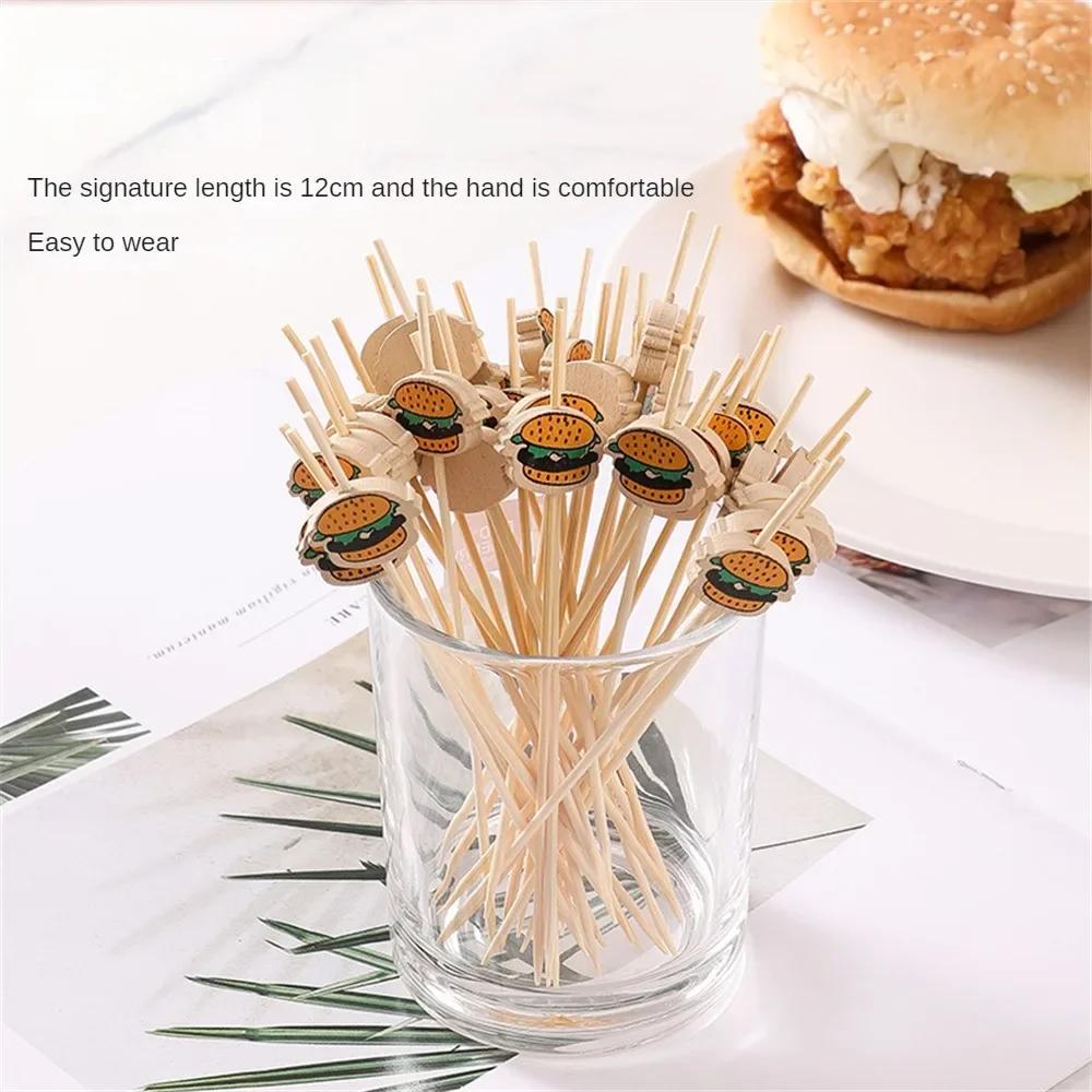 100Pcs-Hamburger Garnish Bamboo Sticks Disposable Fruit Stick Snack Skewers Party Buffet Bamboo Food Picks Bento Tools