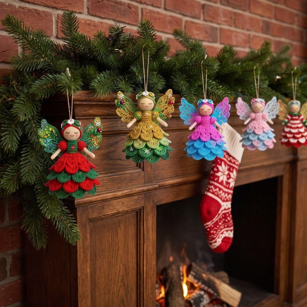 14/28 pcs 2D Flat Christmas Hanging Ornament Colorful Design Wings Girl Pendant Holiday Party