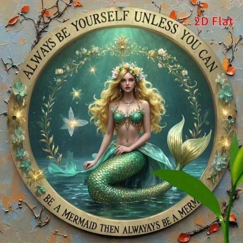 Vintage Mermaid Metal Wall Art 8x8 inch Home Decor Poster