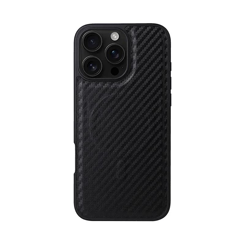 Carbon Fiber Saffiano Leopard Pattern Leather Case For iPhone 17 16 15 14 13 Pro Max Plus 16E 17Air Magsafe Magnetic Card Holder