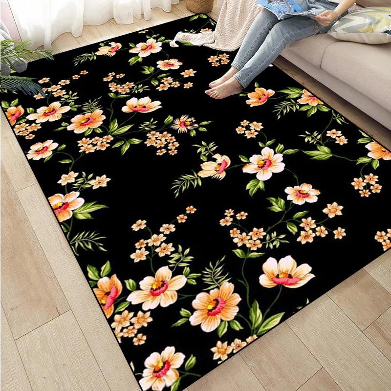 Rose Sunflower Daisy Peach Blossom Carpet Mat Colorful Flower Area Decorative Rugs for Room