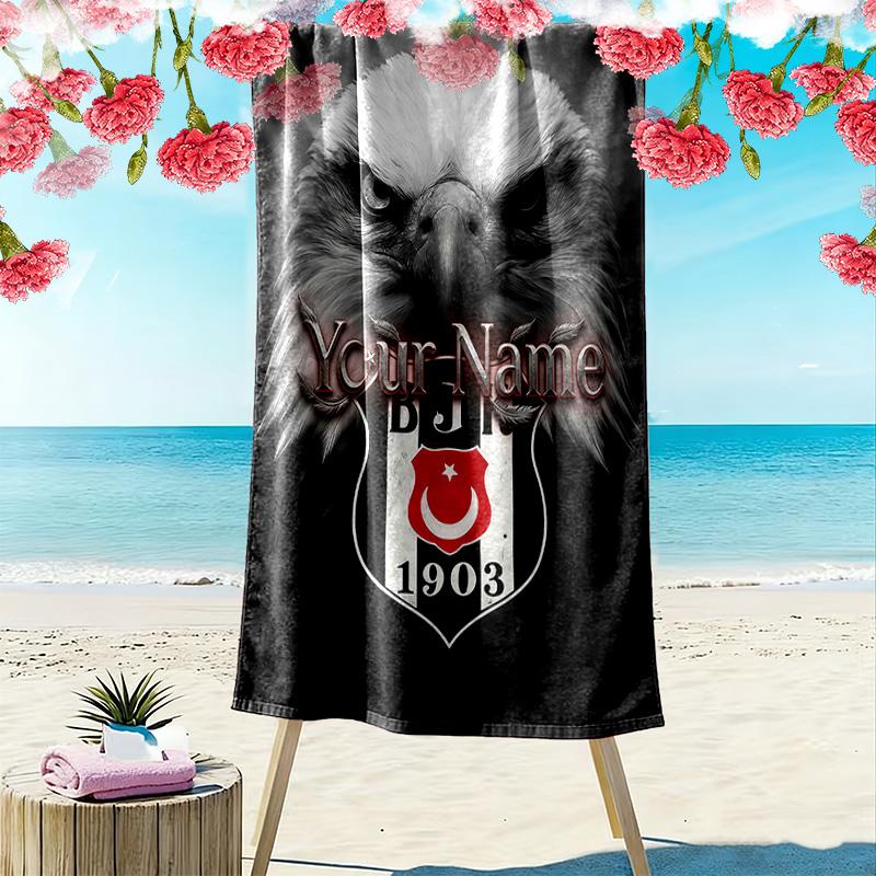 Besiktas Gymnastics Club Custom Name Print Beach Towel Large Soft Quick Dry Towel For Beach Camping Swimming