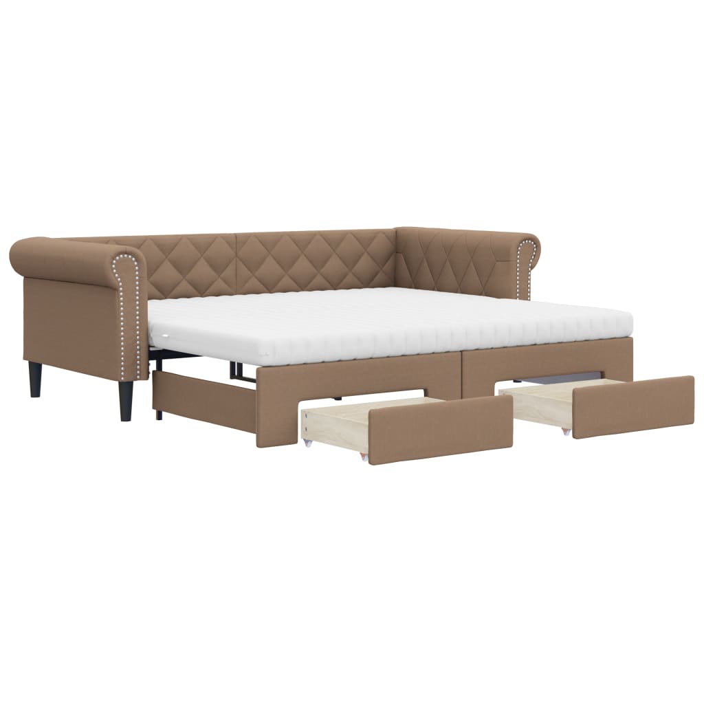 Daybed Extendable with Drawers Brown 90x200 cm Faux Leather