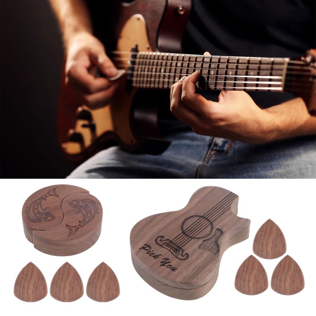 Wood Guitar Pick Storage Box Container Portable Guitar Pick Box Holder Rotating Open Guitar Pick Collector Birthday Gift