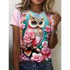 Summer Round Neck Owl Pattern Printed Top, Fashionable Casual Short Sleeved Women's T-shirts