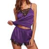 2Pcs Sexy Pajama Set Women Sexy Lace Patchwork Satin Silk Spaghetti Strap Top Shorts Pajama Women Sleepwear Pijamas
