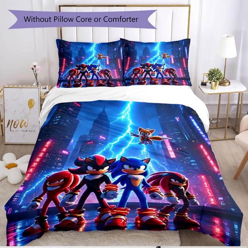 3pcs Duvet Cover Set (1*Duvet Cover + 2*Pillowcase, Without Core), Sonic Print Soft All‑Season Bedding Set, Home Bedroom Decor Gift