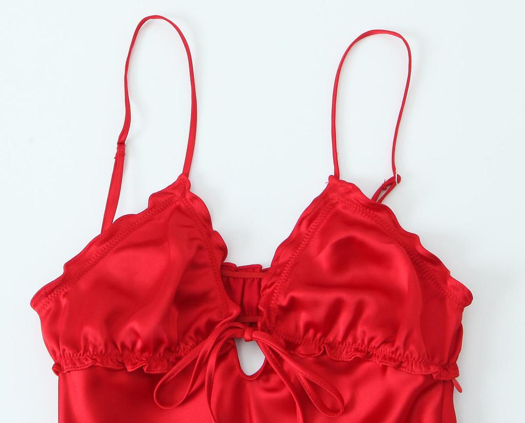 European & American Style Layered Silk Satin Spaghetti Strap Dress