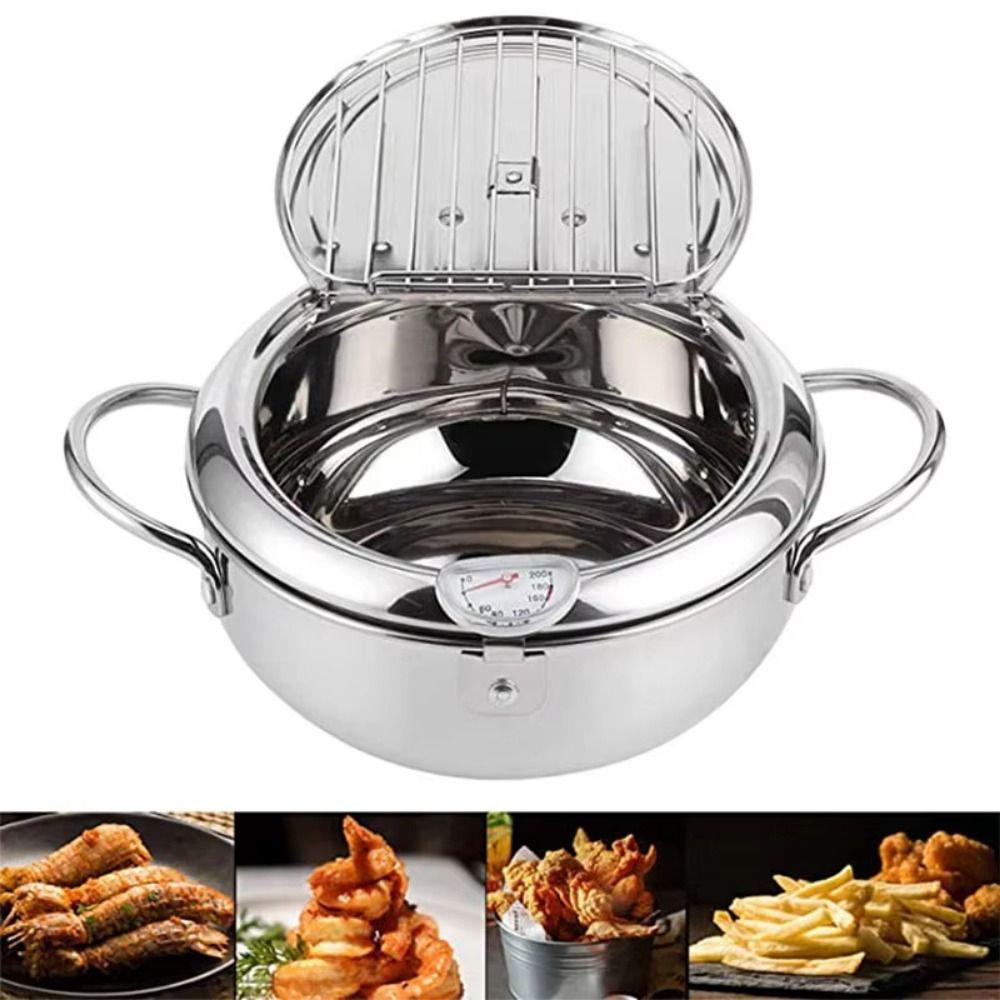 2.2/3.2/4.2L Tempura Fryer Pan Stainless Steel Fryer Pot Deep Frying Pot  Household Cooking