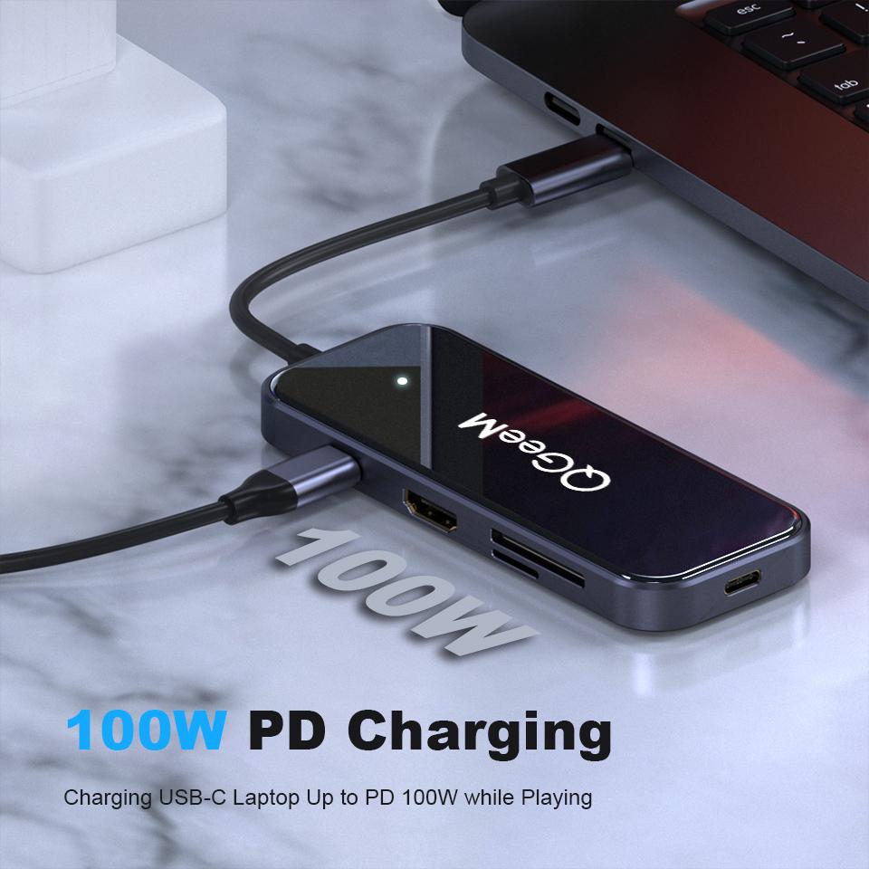 QGeeM 8 портов USB C Hub для Macbook Pro Air Type C Hub 3,0 Адаптер TF SD 3,5 мм PD Aux HDMI Type C Hub для iPad Pro ПК Разветвитель док-станции