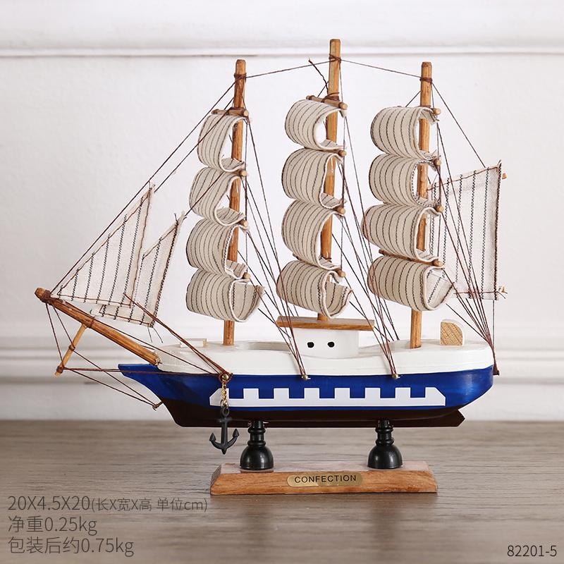 Mediterranean Wooden Sailboat Model Ornaments Creative Handmade Solid Wood Simulation Craft Home Decoration Retro Ornaments