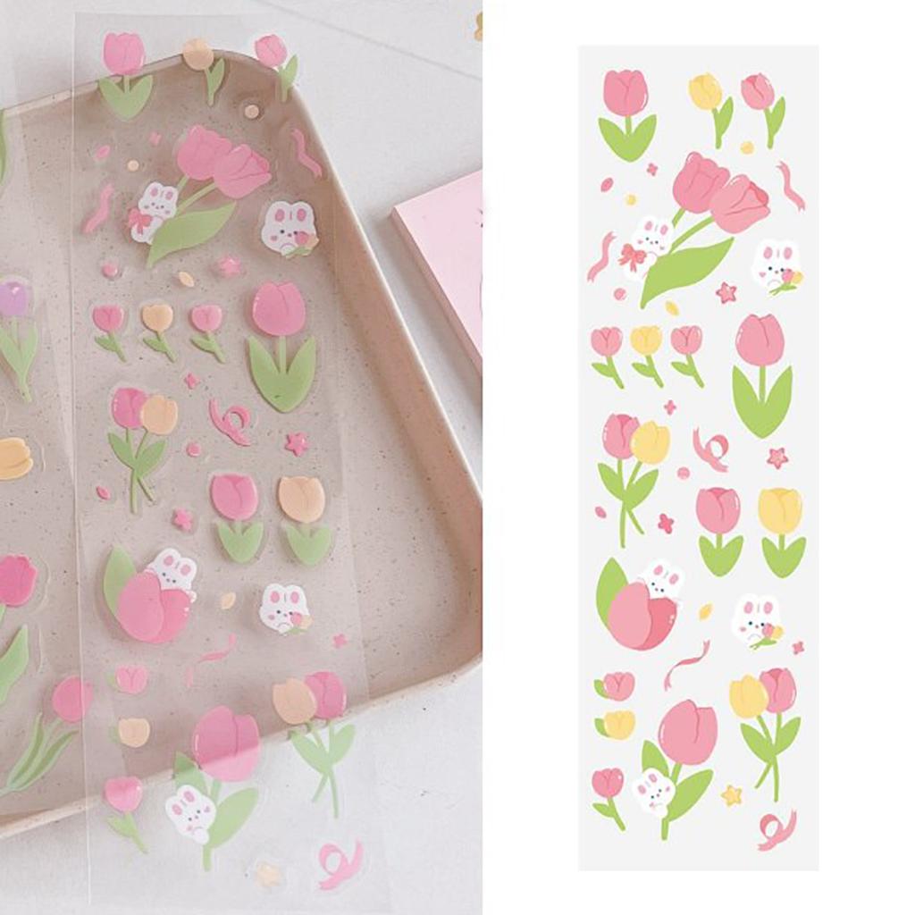 Junk Journal Sticker Decal DIY Decorative Materials Sweet Cute Tulip Flowers Pattern
