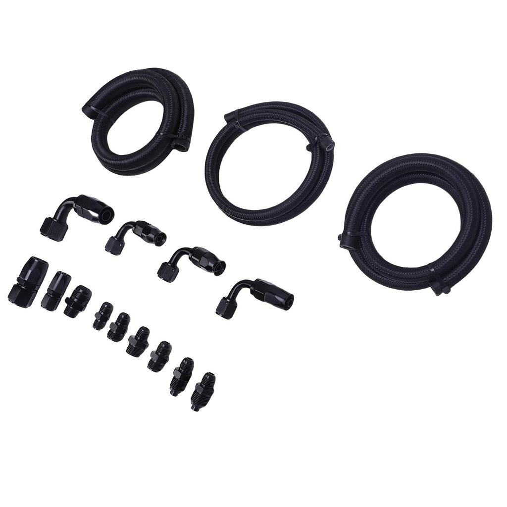 Power Steering Pump Hose Fitting Kit Stainless Steel Nylon Universal Steering Hose Hookup Kit for Remote Reservoir Tank