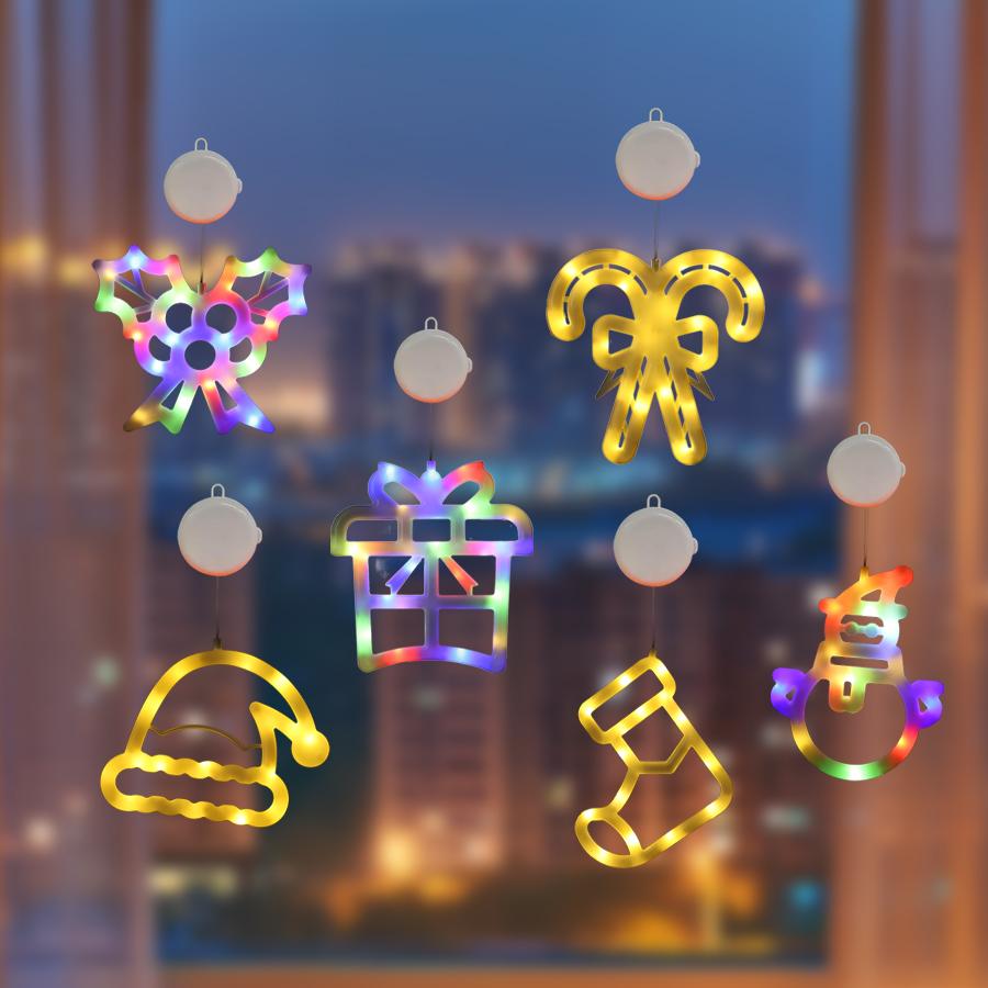 LED Christmas Atmosphere Decoration Suction Cup Light, Can Adsorb Glass and Hang, Color Light/warm Light Optional