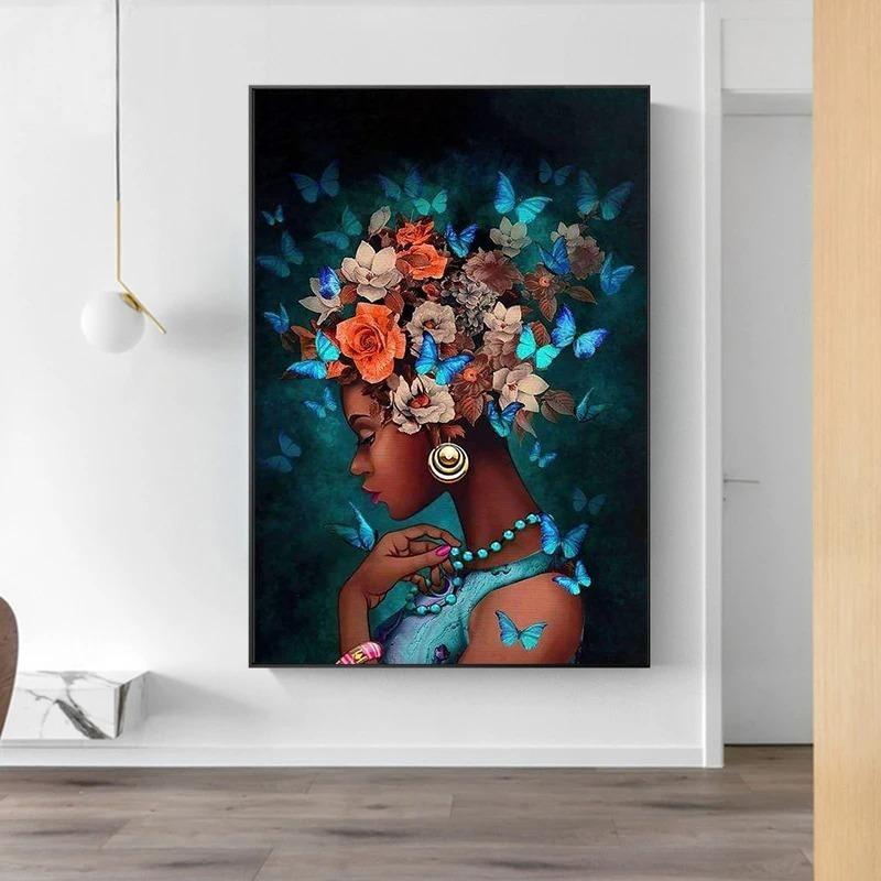 Африканская черная девушка бабочка гостиная спальня крыльцо постер безрамная картина фон стена украшение дома картина ядро