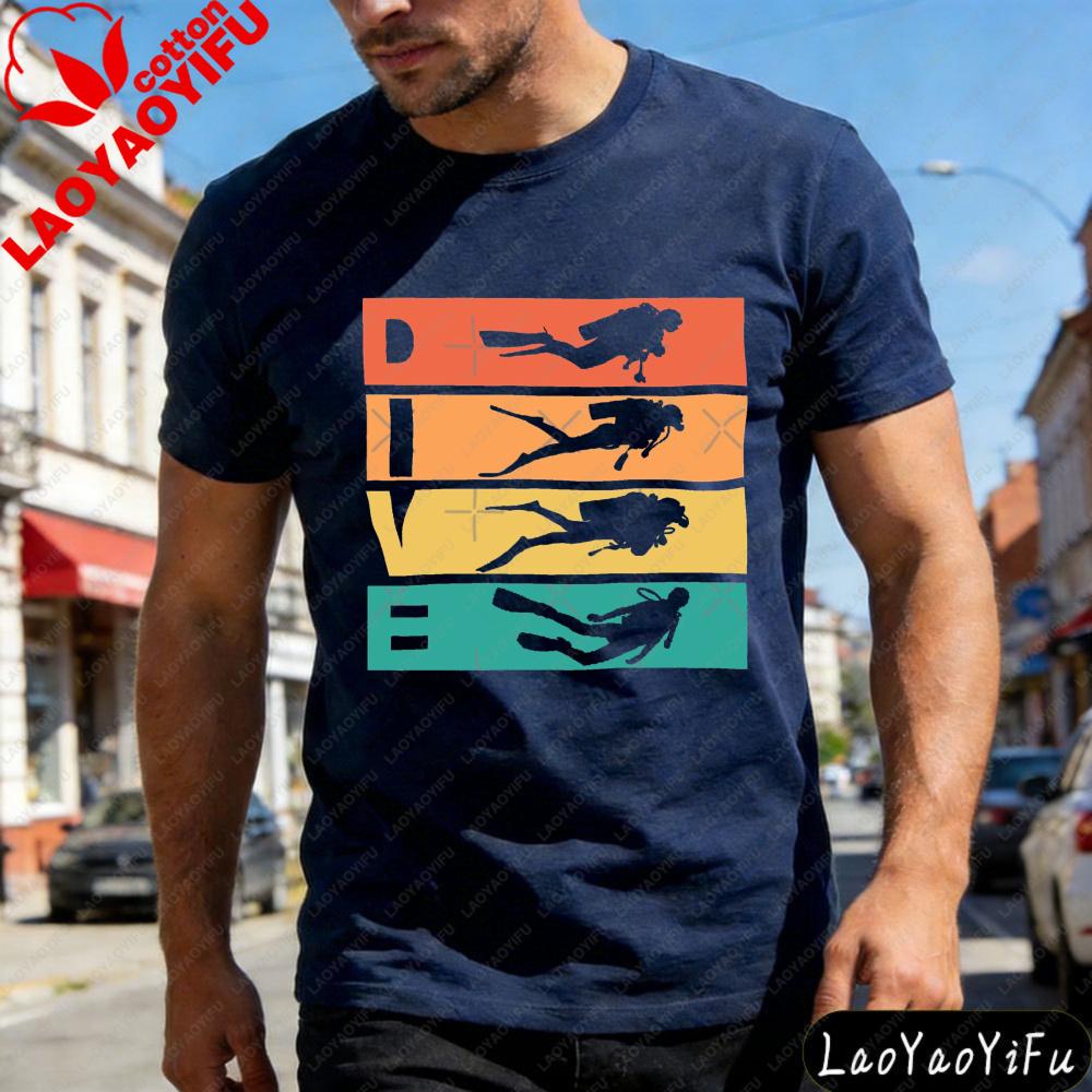 Dive Silhouette Design Summer Men TShirt Casual Fashion Outdoor Activity Wear For Beach Travel Gift Divers And Adventure Lovers